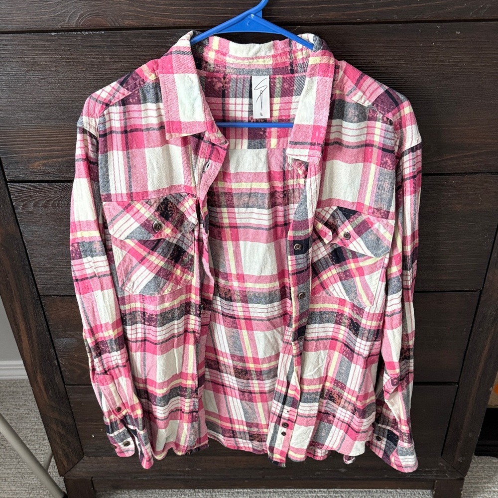 Sew In Love Pink Plaid Button Down Shirt